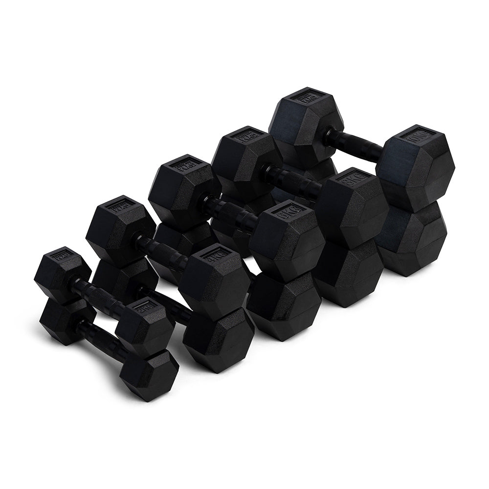 Hexa Dumbbell Voordeelset 2-4-6-8-10 kg + Dumbbell Rek – 10 Dumbbells