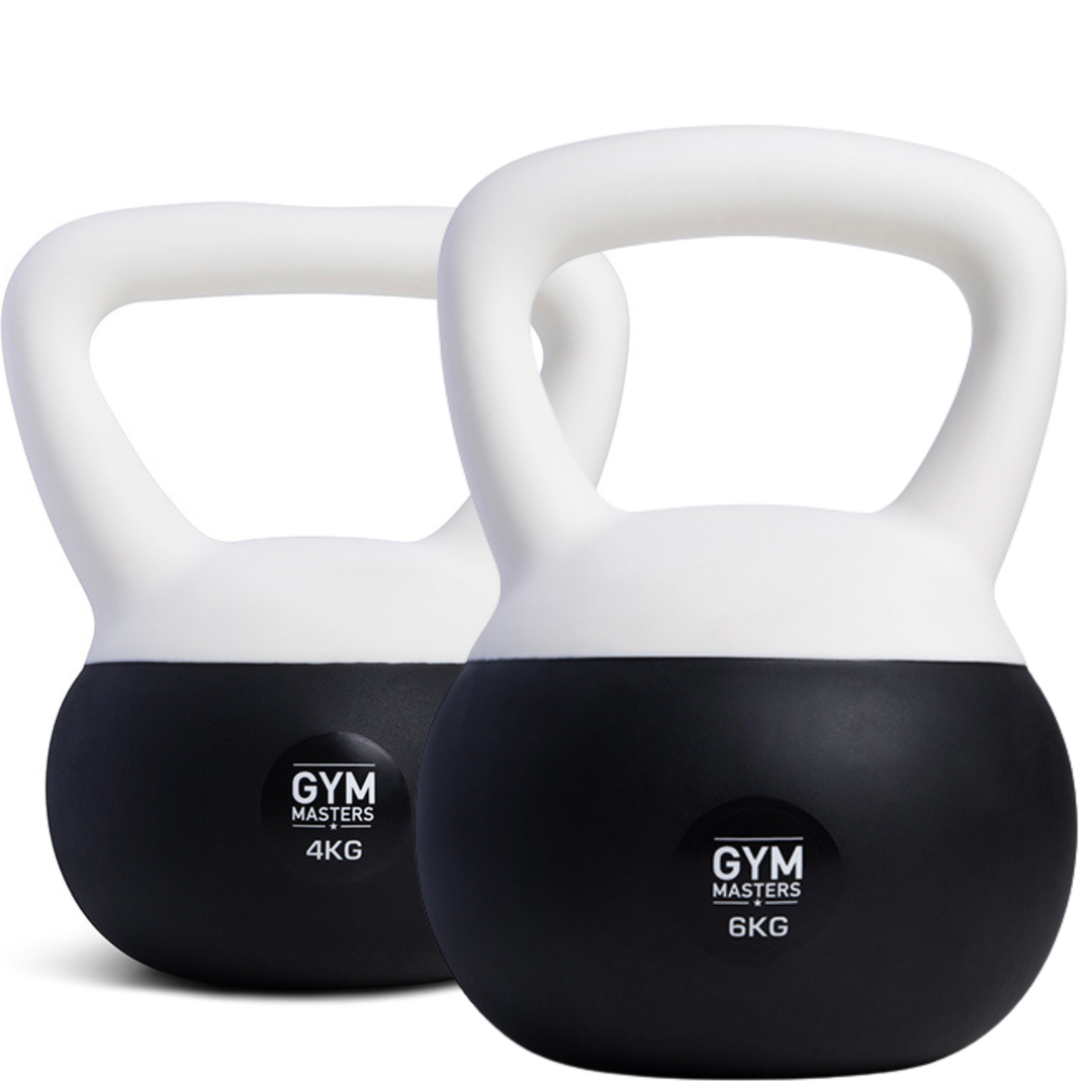 Zachte kettlebell set 2 stuks (4 kg & 6 kg) van Gym Masters, perfecte keuze voor beginners en lichte training.