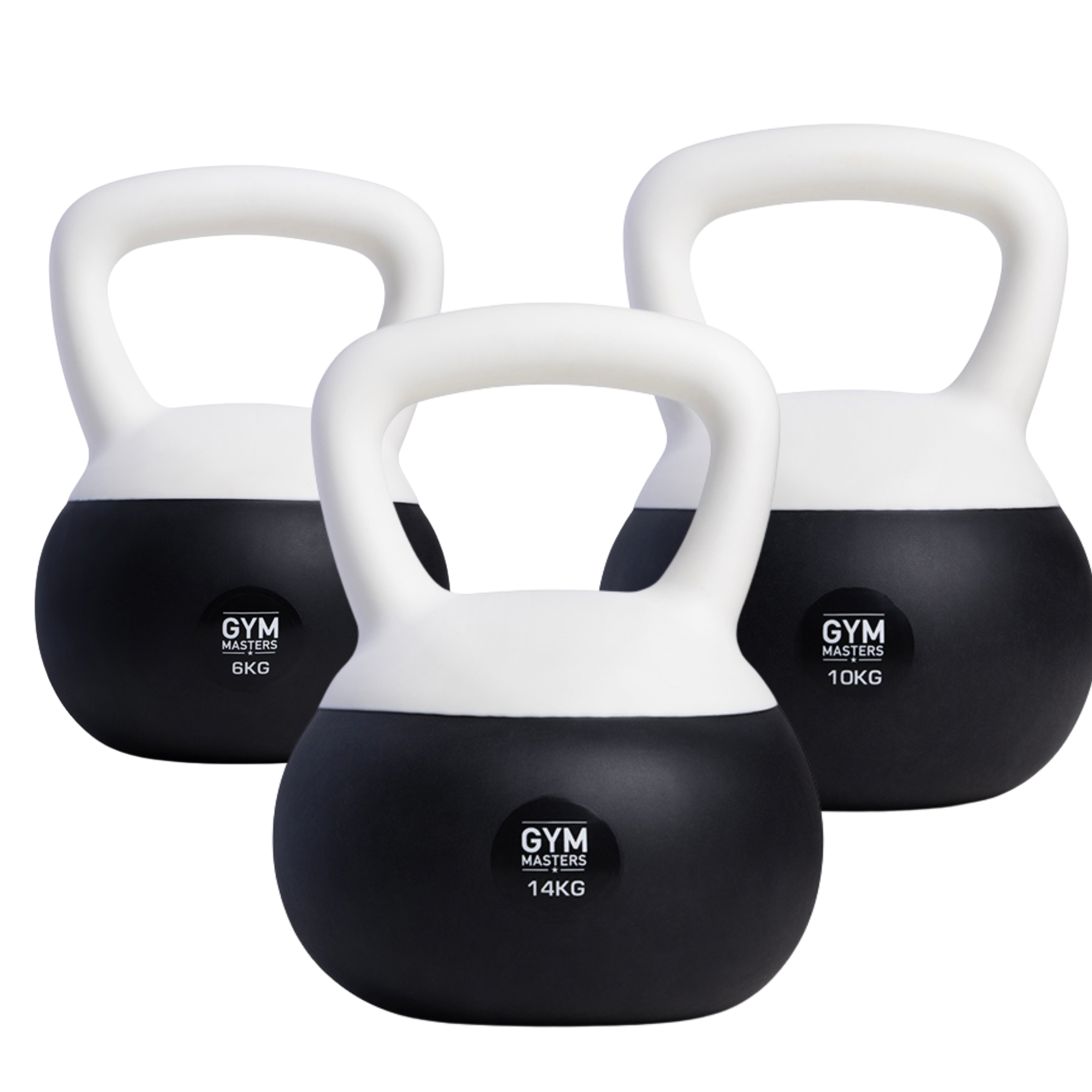 Zachte kettlebell set 3 stuks (6 kg & 10 kg & 14 kg) van Gym Masters voor krachttraining en mobiliteit.
