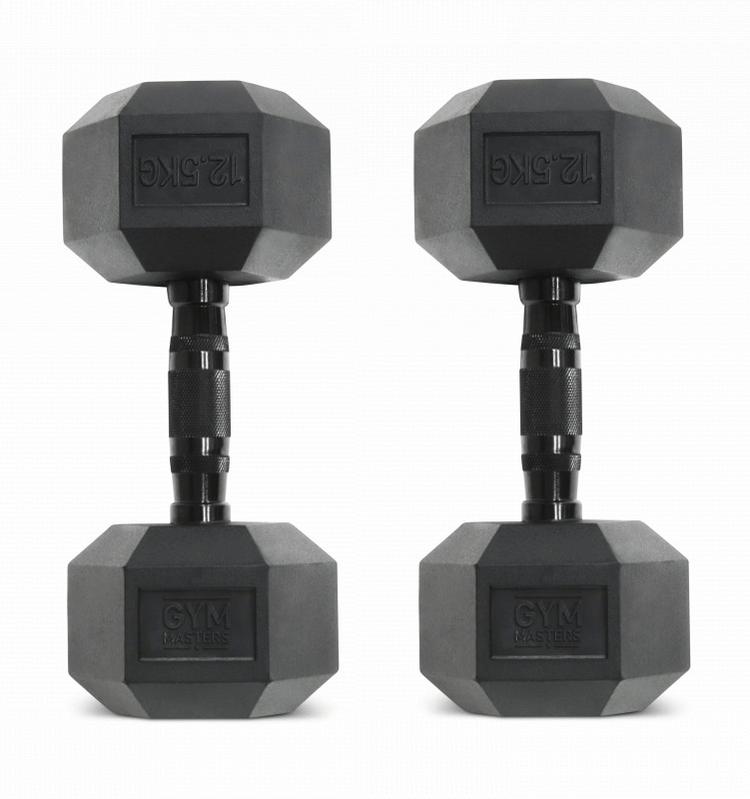 Set (2 stuks) Hexagon Dumbbells / hexa dumbbells 12,5 kg Zwart