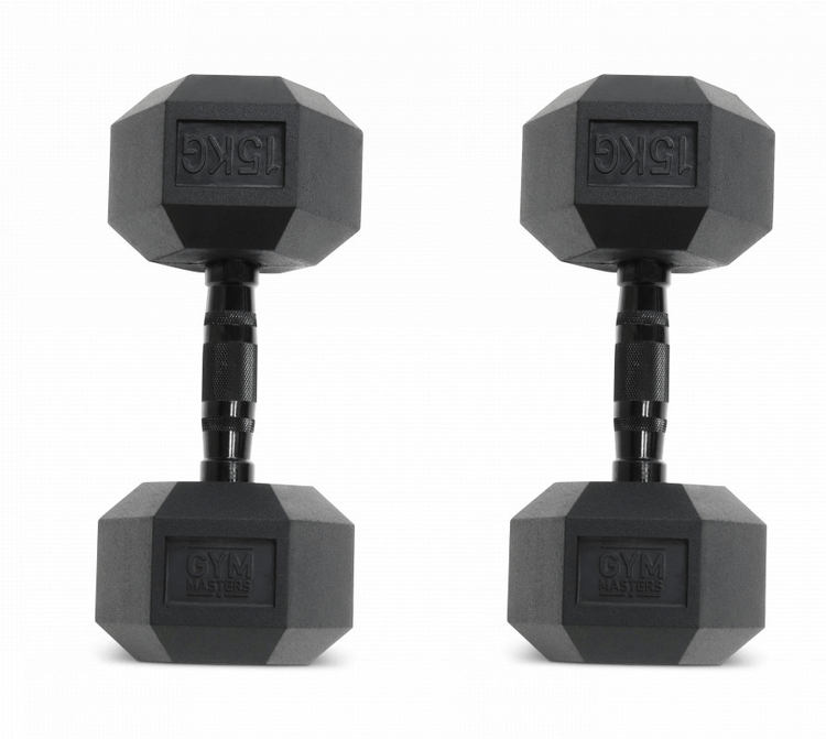 Set (2 stuks) Hexagon Dumbbells / hexa dumbbells 15 kg Zwart