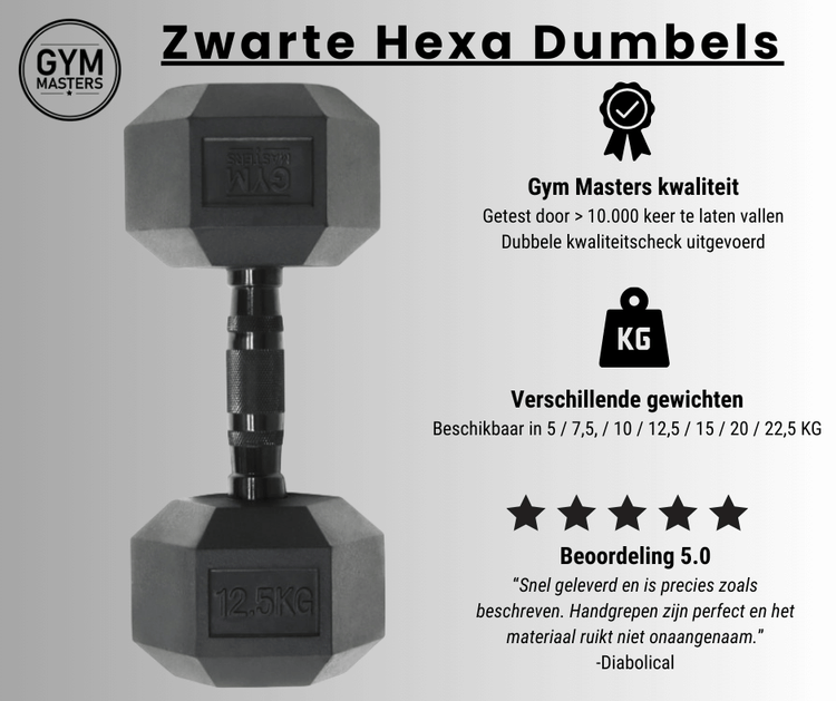 Hexagon Dumbbell / hex dumbbells 12,5 kg Zwart (1 stuk)