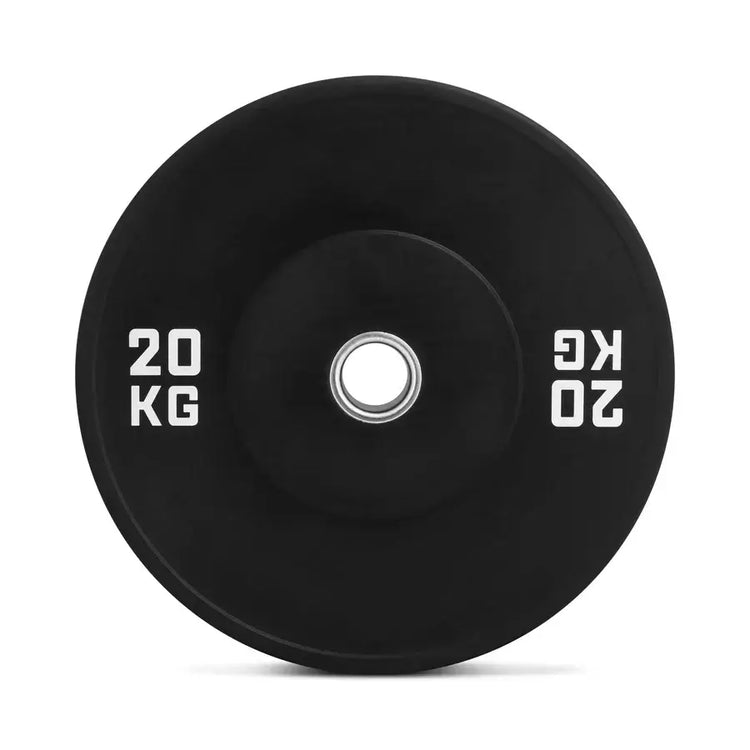 20 kg rubber bumper plate for strength training, compatible with 50 mm Olympic barbells.