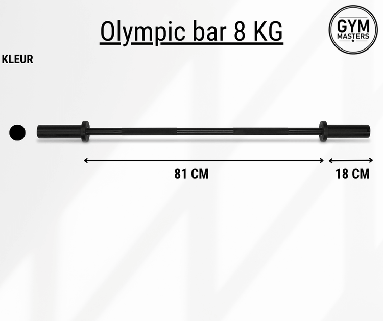 Afmetingen Gym Masters Olympic Barbell Zwart / Olympische Halterstang (8kg / 120cm / 50mm)