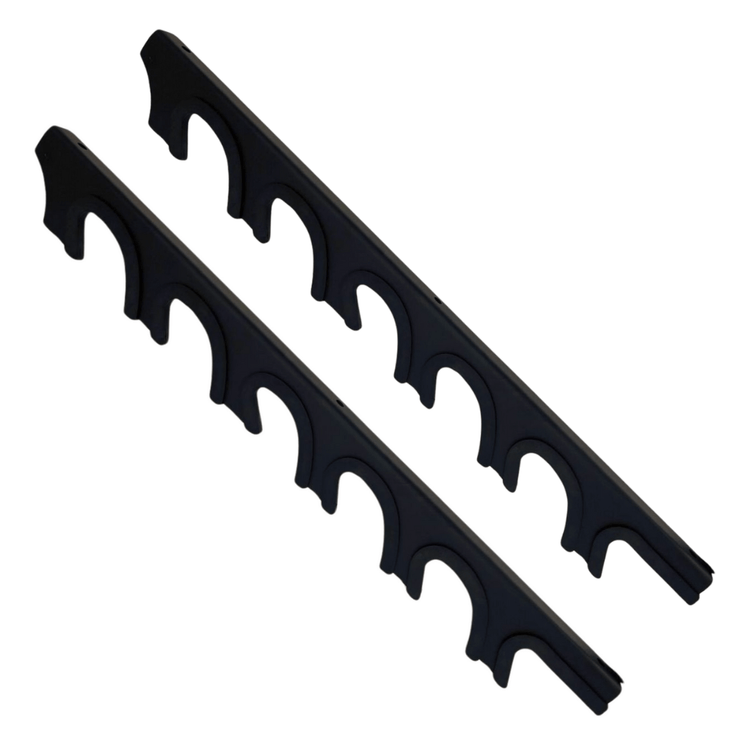 Barbell holder for 6 barbells or hex dumbbells, wall-mounted for organized and safe storage.