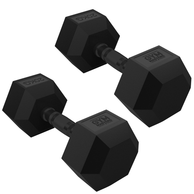 Gym Masters 20 kg hexagon dumbbells; durable, stylish design for effective home workouts.