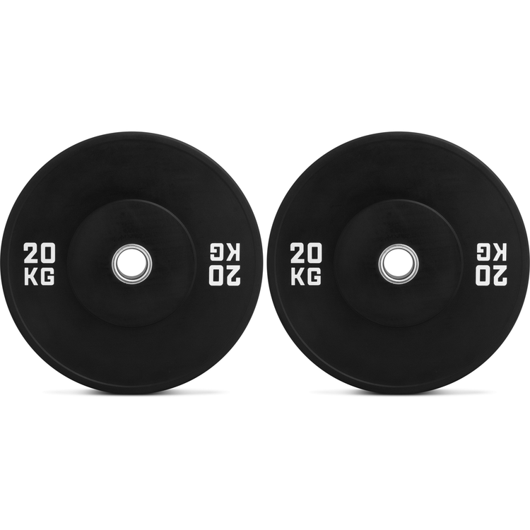 Bumper Plate 20 KG (2 stuks - set) rubber halterschijven met roestvrijstalen gat van 50mm voor krachttraining.