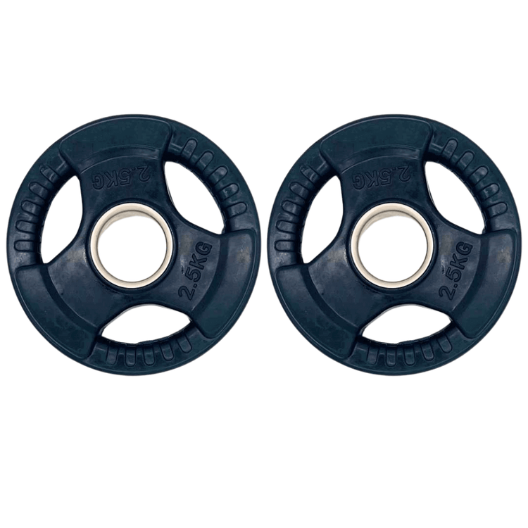 Set of two 2.5 kg bumper plates, perfect for strength training and gym workouts.