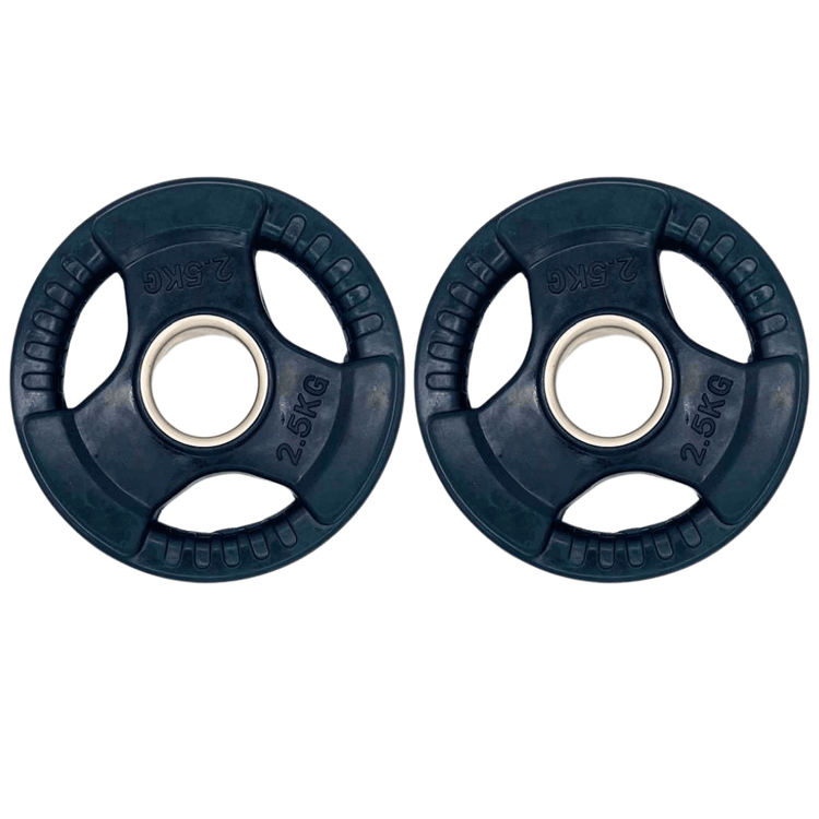 Gym Masters 2.5 kg bumper plates set, durable rubber design for strength training, ideal for Olympic barbell workouts.