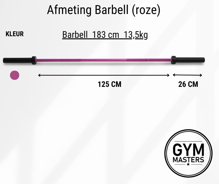 Afmetingen Roze Cerakote coating olympische halterstang / Barbell (180CM / 13,5kg / 50MM)