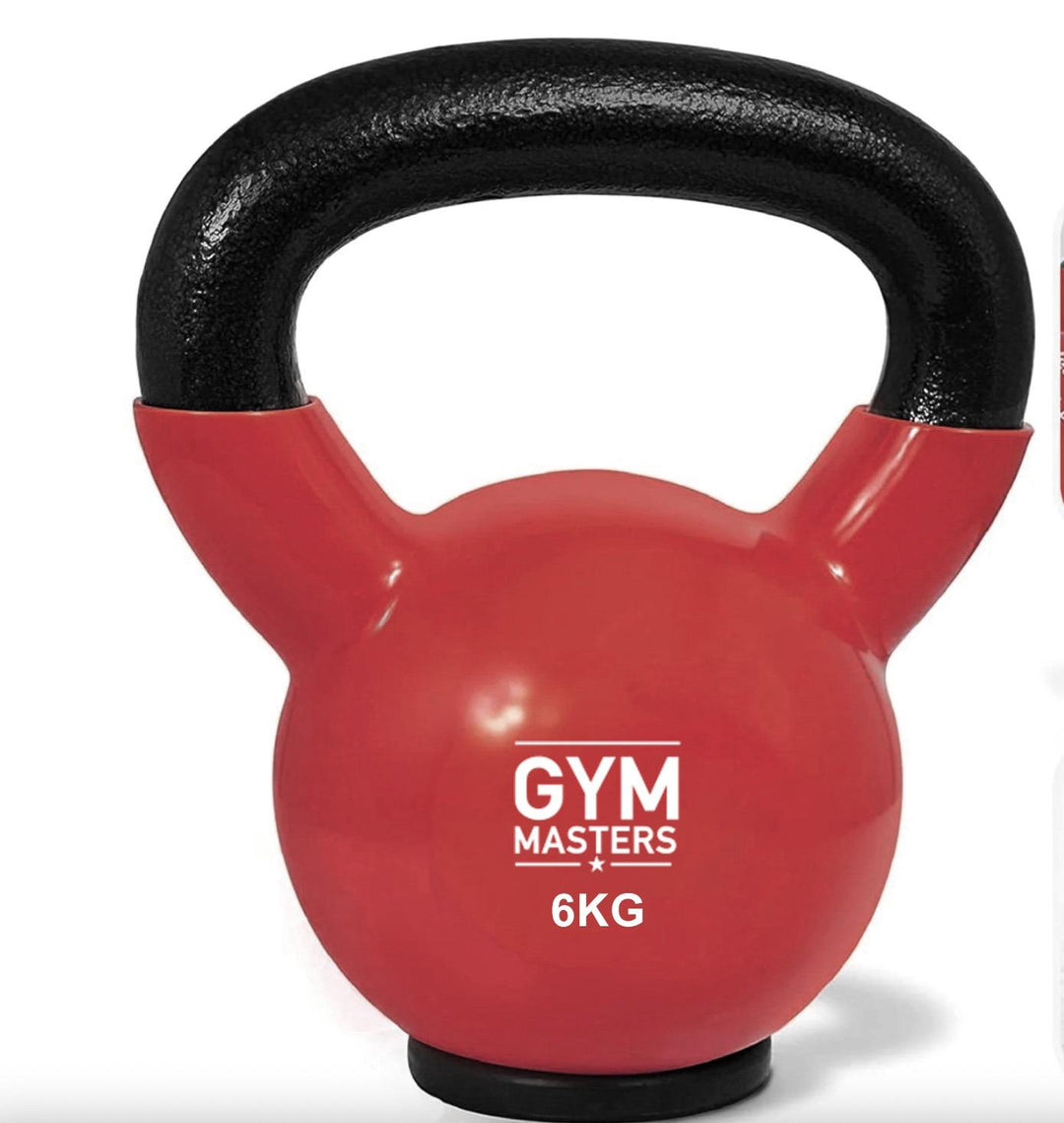 Gym Masters Kettlebell Set 4–6–10 KG - Vinyl, 6kg red kettlebell with rubberen voet and vinyl coating.
