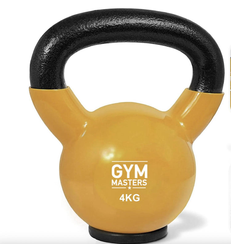 Gym Masters Kettlebell Set 4–6–8 KG – Vinyl, 4KG kettlebell with durable vinyl coating and rubberen voet in premium kleuren.