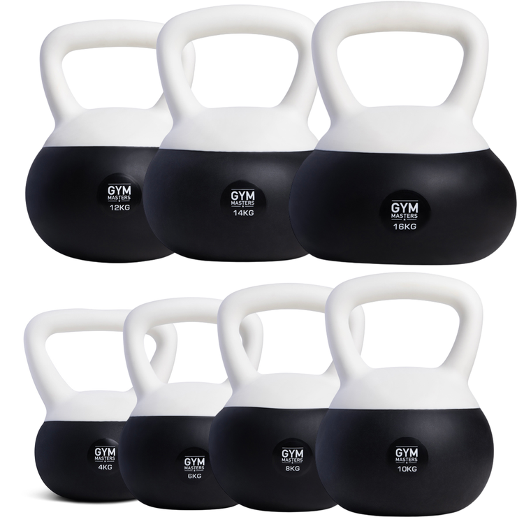 Zachte kettlebell set 7 stuks (4kg t/m 16 kg) met verschillende gewichten van Gym Masters.